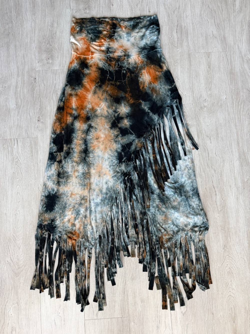 T Party Boho Tie-Dye Fringe Maxi Skirt Stretch Fit Size Large
